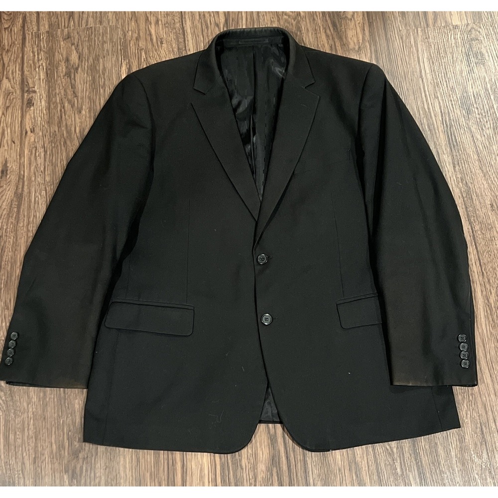 Renoir Mens Notched Lapel Two Button Blazer Black Size 44R/38